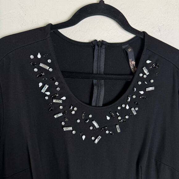 Melissa McCarthy Seven 7 Black Rhinestones Embellished Peplum Top Blouse 2X - Picture 3 of 13
